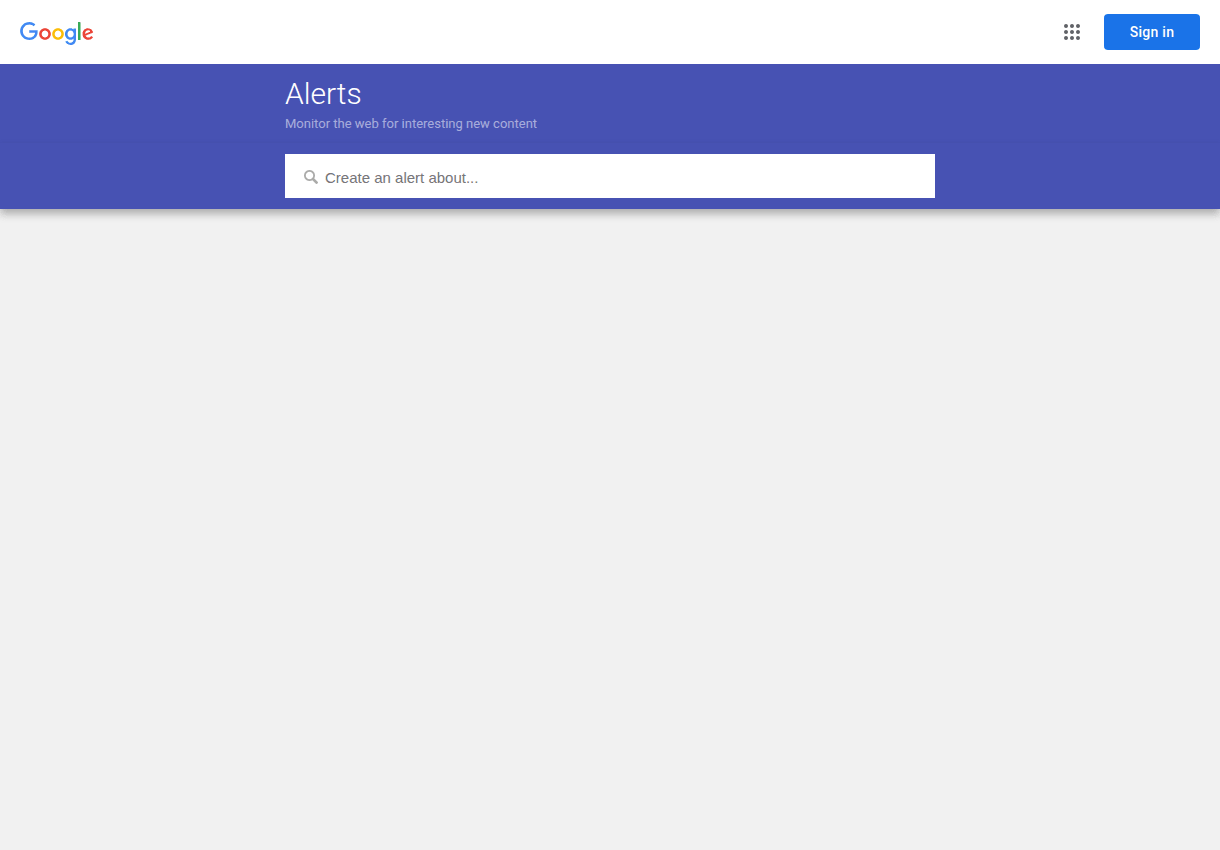 The Google Alerts page with its create an alert box